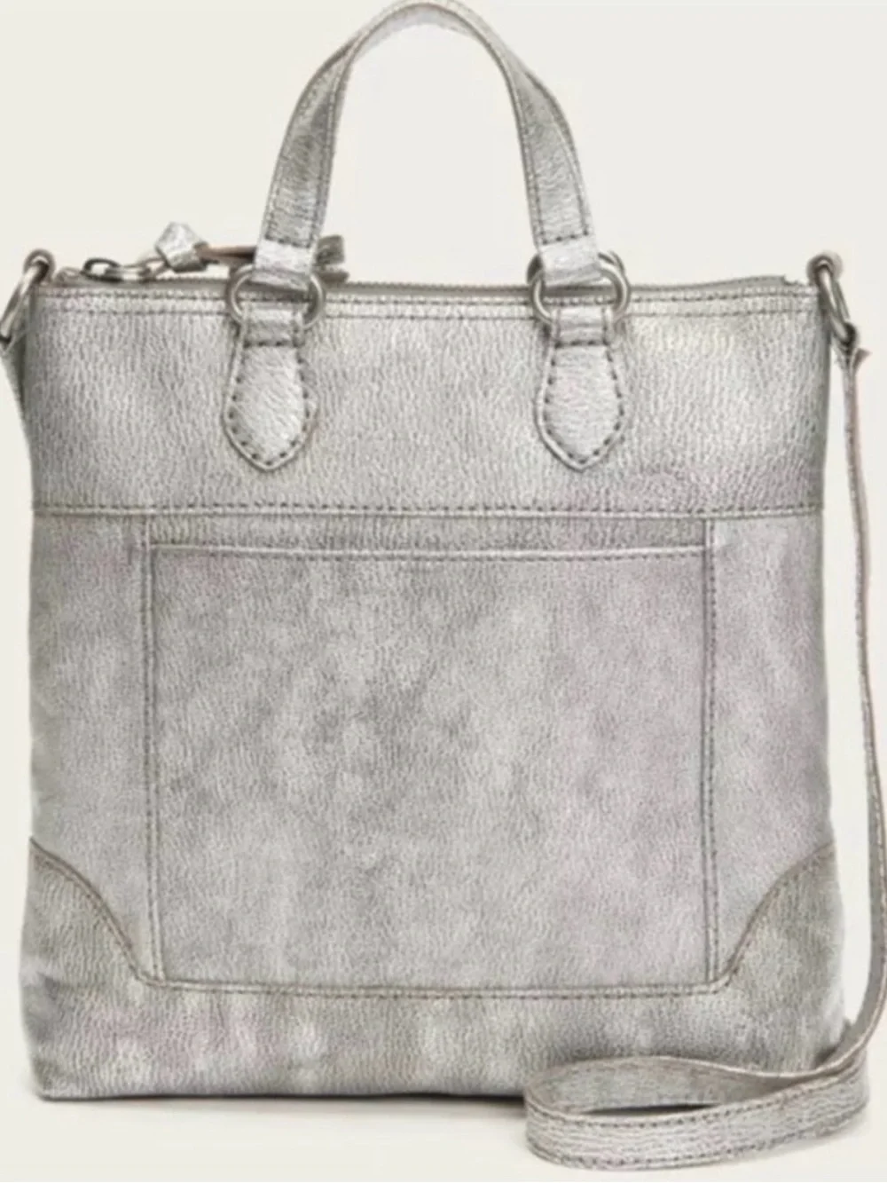 NWT FRYE Melissa Small Tote Crossbody distressed silver leather bag